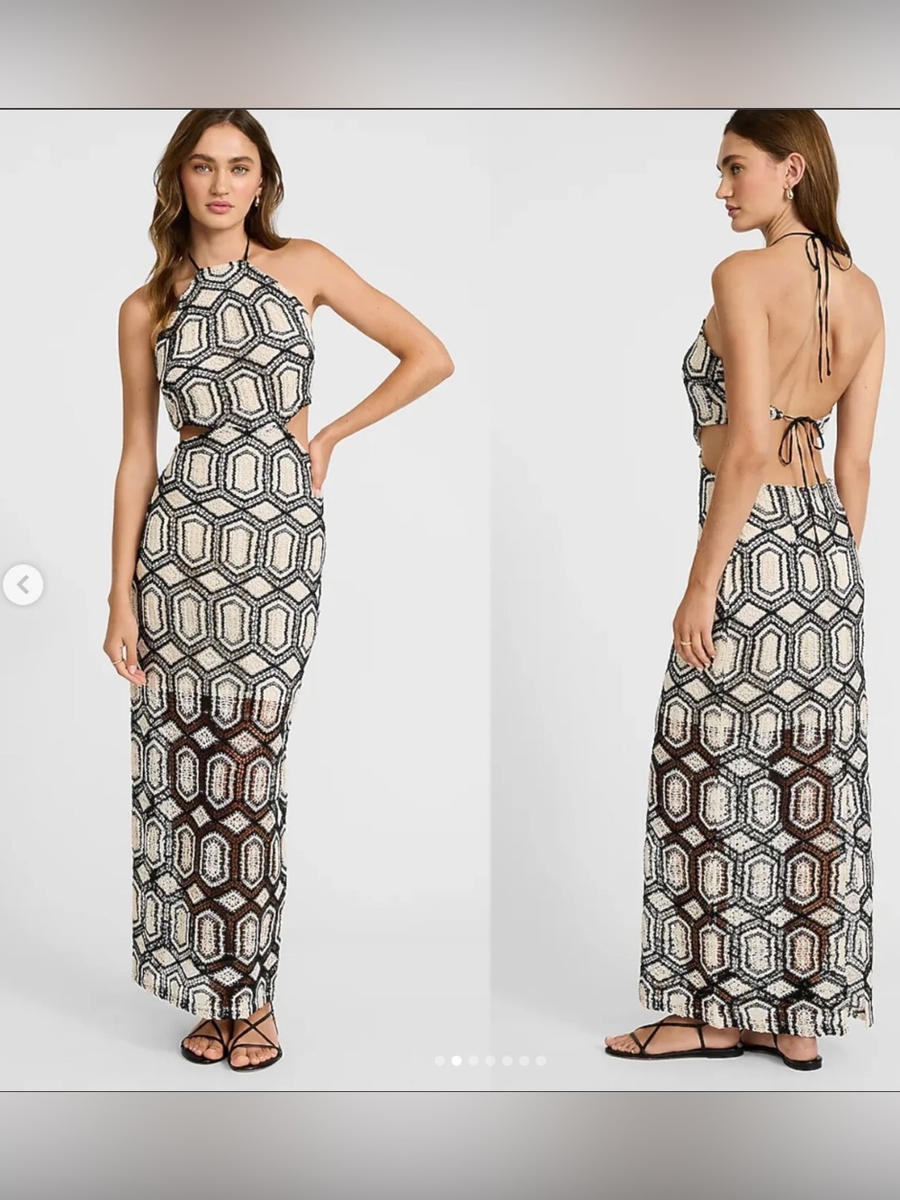Express Black & White Geometric Maxi Dress with Cutout Back